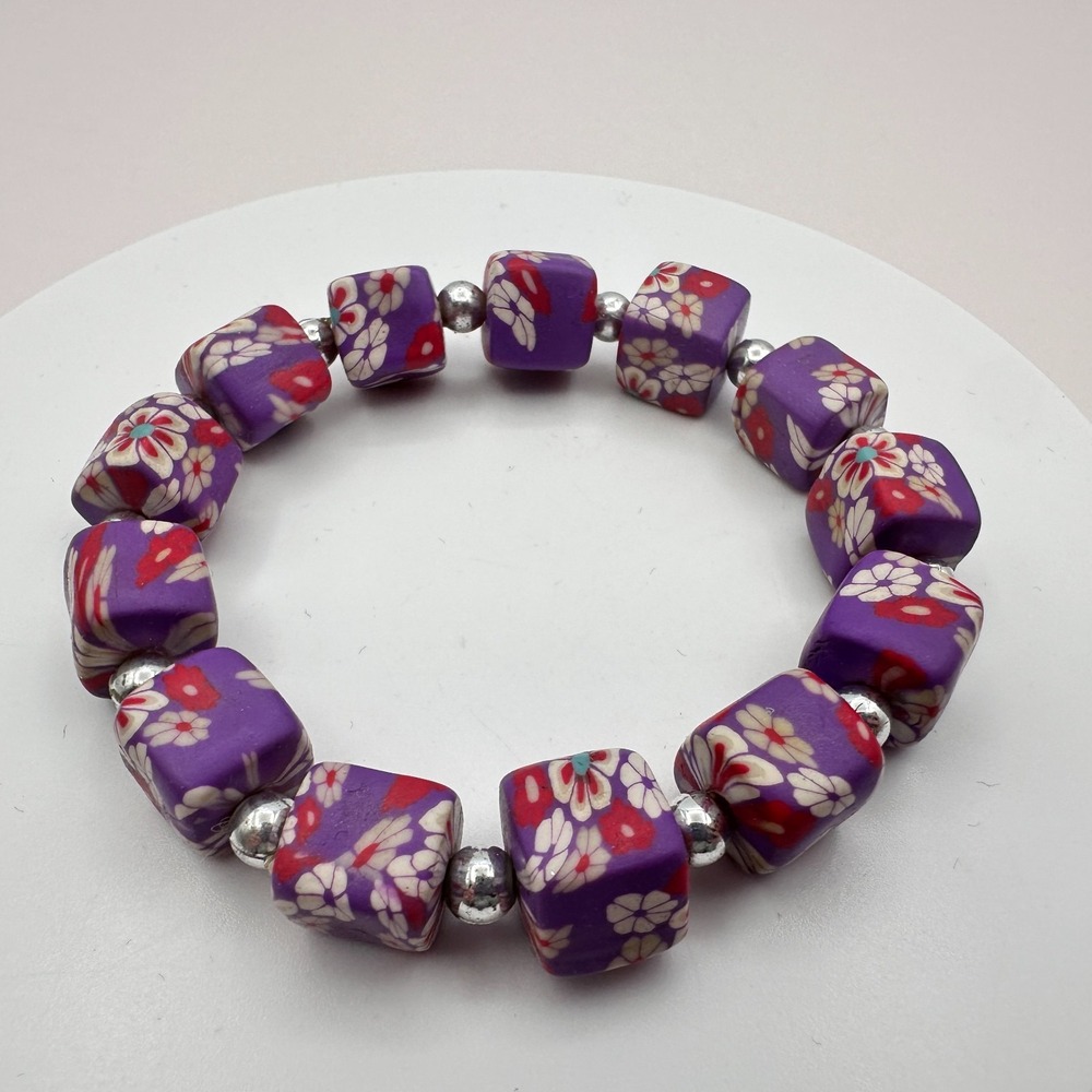 Vintage Y2K Polymer Clay Floral Beaded Bracelet Women's Classic Fashion Jewelry